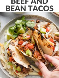 Ground beef and bean tacos are simple, flavorful, and satisfying. They take just about 20 minutes and are seasoned with everyday pantry spices. Serve for a quick weeknight dinner with lettuce, tomato, salsa, and your other favorite taco toppings.