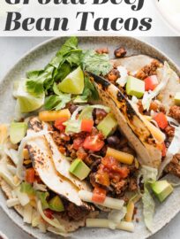 Ground beef and bean tacos are simple, flavorful, and satisfying. They take just about 20 minutes and are seasoned with everyday pantry spices. Serve for a quick weeknight dinner with lettuce, tomato, salsa, and your other favorite taco toppings.