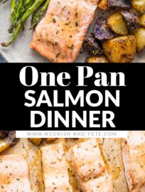 Simple to make, well-balanced, and full of flavor, this recipe for sheet pan salmon with potatoes proves that prepping real food can be quick and hassle-free. Crispy potatoes, tender asparagus, and glazed salmon filets all roast on one pan for a high-satisfaction, low-effort dinner.