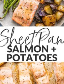 Simple to make, well-balanced, and full of flavor, this recipe for sheet pan salmon with potatoes proves that prepping real food can be quick and hassle-free. Crispy potatoes, tender asparagus, and glazed salmon filets all roast on one pan for a high-satisfaction, low-effort dinner.