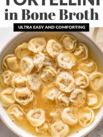 Simmering tortellini in bone broth is the low-key delicious hack you didn't know you needed. This is one of my go-to bowls when someone is recovering from a bug, or just needs something extra cozy and simple.