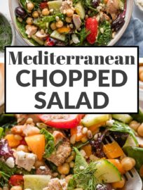 Fresh, flavorful, and so satisfying! This chopped Mediterranean salad with grilled chicken is packed with crisp veggies, briny olives, creamy feta, and juicy grilled chicken—all tossed in a zesty homemade dressing. It’s the perfect wholesome lunch, light dinner, or meal prep staple.