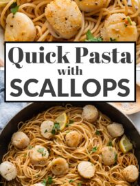 This simple recipe for pan-seared scallops with pasta is the perfect start if you feel uneasy about cooking scallops at home. It's got a buttery, garlicky, shallot-infused sauce, and step-by-step instructions to help you enjoy a restaurant-quality meal at home.