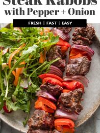 Fire up the grill for these super easy steak kabobs with peppers and onions! Juicy, tender steak cubes are quickly seasoned and skewered with colorful veggies for a simple, crowd-pleasing, warm-weather dinner. No marinating required. Whether you're hosting a backyard BBQ or just craving something quick and flavorful, these kabobs are a must-try!