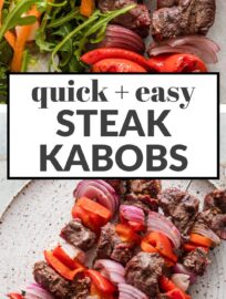 Fire up the grill for these super easy steak kabobs with peppers and onions! Juicy, tender steak cubes are quickly seasoned and skewered with colorful veggies for a simple, crowd-pleasing, warm-weather dinner. No marinating required. Whether you're hosting a backyard BBQ or just craving something quick and flavorful, these kabobs are a must-try!