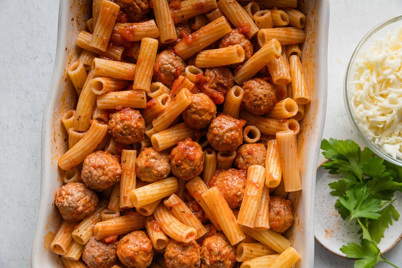 Baked Rigatoni and Meatballs - Nourish and Fete