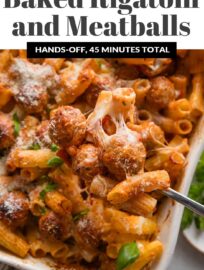 The ultimate cozy family dinner and easy solution on busy nights. We adore the tender pasta, juicy meatballs, and bubbling marinara sauce all tucked under a blanket of melted mozzarella and Parmesan. Round out dinner with a big salad and relax into the evening.