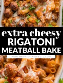 The ultimate cozy family dinner and easy solution on busy nights. We adore the tender pasta, juicy meatballs, and bubbling marinara sauce all tucked under a blanket of melted mozzarella and Parmesan. Round out dinner with a big salad and relax into the evening.