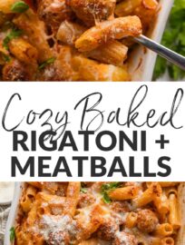 The ultimate cozy family dinner and easy solution on busy nights. We adore the tender pasta, juicy meatballs, and bubbling marinara sauce all tucked under a blanket of melted mozzarella and Parmesan. Round out dinner with a big salad and relax into the evening.