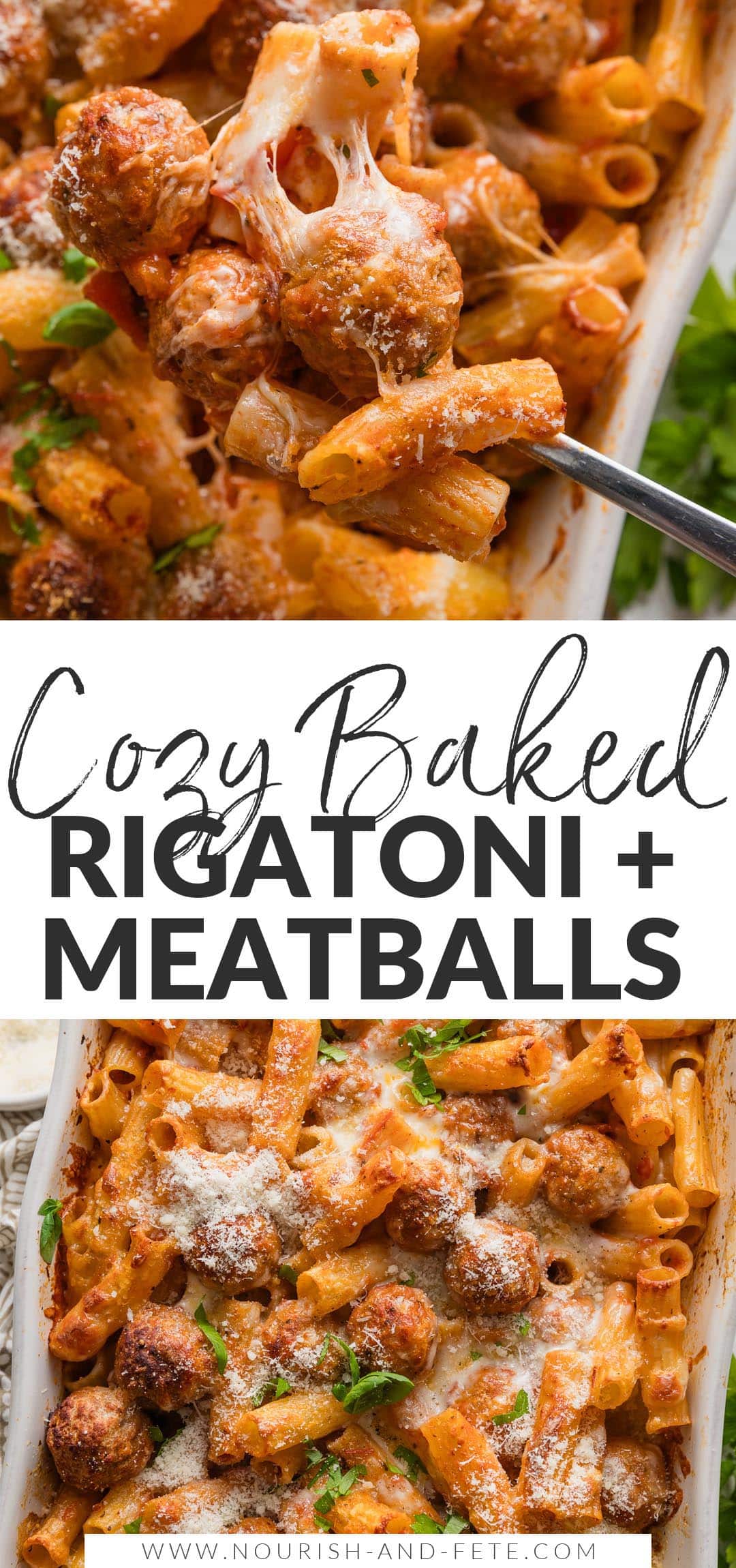Baked Rigatoni and Meatballs - Nourish and Fete