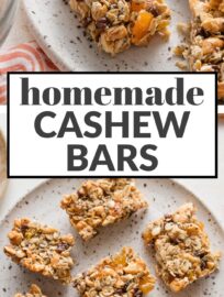 Chocolate Cashew Apricot Bars are a sweet treat you can feel good about! Packed with chewy old-fashioned oats, crunchy cashews, and naturally sweet dried fruit and honey, these are easy to make and a favorite of mine for lunch-box or road-trip snacks.
