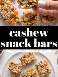 Chocolate Cashew Apricot Bars are a sweet treat you can feel good about! Packed with chewy old-fashioned oats, crunchy cashews, and naturally sweet dried fruit and honey, these are easy to make and a favorite of mine for lunch-box or road-trip snacks.