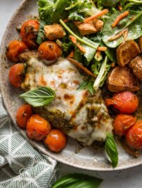 Pesto Baked Tomato Mozzarella Chicken