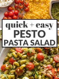 This Pesto Pasta Salad is a fresh, flavorful twist on a classic! Tossed with juicy cherry tomatoes, creamy mozzarella balls, and crunchy toasted pine nuts, it’s the perfect make-ahead side dish for cookouts, potlucks, or easy weeknight dinners.