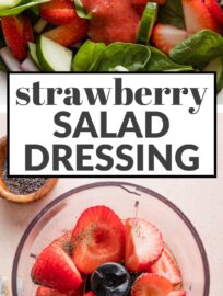 This homemade Strawberry Salad Dressing uses everyday ingredients for a blend that's as unfussy as it is beautiful. It's the dreamiest topping for a spinach strawberry or berry pecan salad, but can really elevate any batch of greens, day or night.