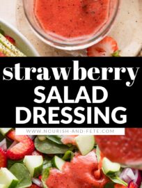 This homemade Strawberry Salad Dressing uses everyday ingredients for a blend that's as unfussy as it is beautiful. It's the dreamiest topping for a spinach strawberry or berry pecan salad, but can really elevate any batch of greens, day or night.
