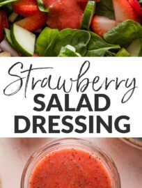 This homemade Strawberry Salad Dressing uses everyday ingredients for a blend that's as unfussy as it is beautiful. It's the dreamiest topping for a spinach strawberry or berry pecan salad, but can really elevate any batch of greens, day or night.