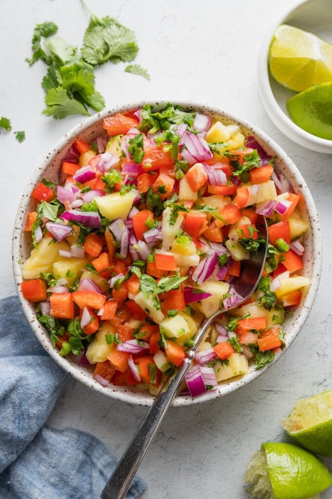 Bowl of fresh pineapple salsa.