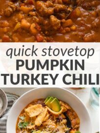 This recipe for ground turkey pumpkin chili is easy to follow and delivers a deliciously satisfying one-pot meal. It's packed with lean protein and tender veggies, all wrapped up in the warm spices and flavors of fall. Nothing smells better as it simmers away!