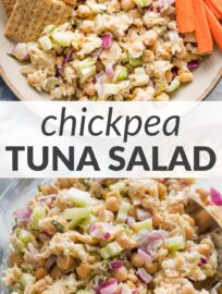 We love this chickpea tuna salad! The marriage of creamy legumes and flaky tuna—blended in a light yet flavorful mix of Greek yogurt, Dijon, fresh dill, and crisp veggies—makes a really delicious lunch you can prep and pair with greens or grains to stay satisfied all day. It's also a great menu item for hosting daytime gatherings!