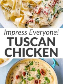 Creamy Tuscan chicken with fresh garlic, spinach, and sun-dried tomatoes is a meal worthy of entertaining or special occasions, yet it can be on your table in under 30 minutes. The luxurious Parmesan cream sauce will be the star of any dinner.