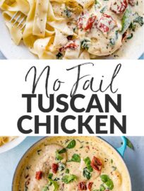 Creamy Tuscan chicken with fresh garlic, spinach, and sun-dried tomatoes is a meal worthy of entertaining or special occasions, yet it can be on your table in under 30 minutes. The luxurious Parmesan cream sauce will be the star of any dinner.