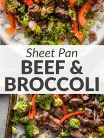 Toss this easy sheet pan beef and broccoli in the oven for an incredibly simple yet satisfying dinner on your busiest nights. Tender sirloin tips are marinated to lock in flavor, then baked with broccoli florets and slices of pepper for a colorful, one-and-done meal.