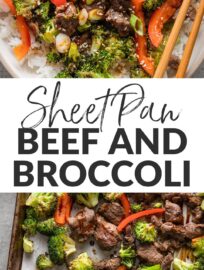 Toss this easy sheet pan beef and broccoli in the oven for an incredibly simple yet satisfying dinner on your busiest nights. Tender sirloin tips are marinated to lock in flavor, then baked with broccoli florets and slices of pepper for a colorful, one-and-done meal.