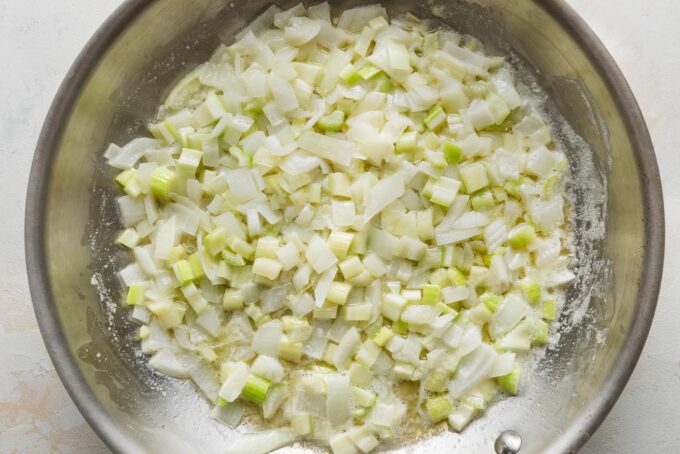 Onion and celery sautéed in butter until very soft.