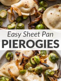 This recipe for sheet pan pierogies with Brussels sprouts and richly caramelized onions is the easiest way to upgrade the humble pillows of dough and cheese. Simple seasonings, crisp-tender veggies, and the simplicity of oven roasting are just what weeknights need.
