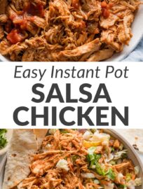 Instant Pot salsa chicken is juicy, flavorful, and unbelievably simple to make. Pressure cooking a big batch of Mexican shredded chicken is one of my favorite meal preps that doesn't feel like a lot of extra work. Perfect for tacos, enchiladas, salads, burrito bowls, and more!