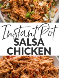 Instant Pot salsa chicken is juicy, flavorful, and unbelievably simple to make. Pressure cooking a big batch of Mexican shredded chicken is one of my favorite meal preps that doesn't feel like a lot of extra work. Perfect for tacos, enchiladas, salads, burrito bowls, and more!