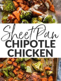 An easy family dinner or meal prep, this sheet pan chipotle chicken is a one-pan dream with tender sweet potatoes and crisp broccoli roasted right alongside juicy chicken thighs. The spice rub is to die for, and a tangy chili-lime crema pulls everything together in the best way.