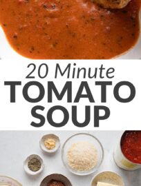 My flavorful and ultra-fast tomato soup is made from scratch in about 20 minutes but tastes extra-special thanks to a little pesto mixed in. Plus, a simple technique makes it creamy and rich without tons of dairy. The end result is the coziest soup to save your busy nights and accompany your stretchiest grilled cheese sandwiches.