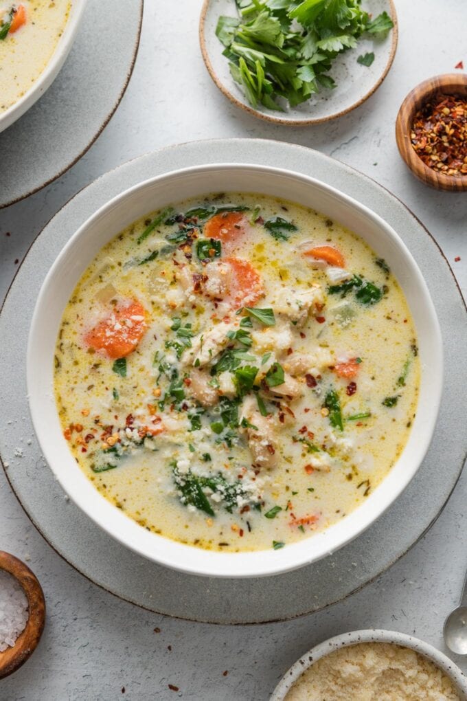 This 30-minute creamy chicken soup with pasta and white beans is perfect when you want something that tastes rich and comforting yet packs in plenty that's good for you, too. Like most soups, it's a one-pot wonder that builds layers of flavor with every step of the process. Serve on cool nights and stay cozy!