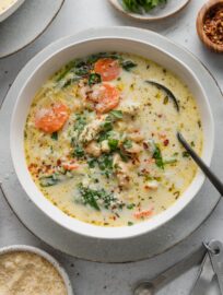 This 30-minute chicken soup with pasta and white beans in a light cream broth is perfect when you want something that tastes rich and comforting yet packs in plenty that's good for you, too. Like most soups, it's a one-pot wonder that builds layers of flavor with every step of the process. Serve on cool nights and stay cozy!