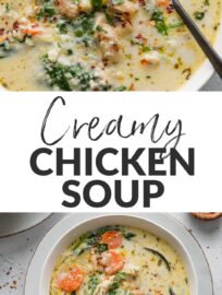 This 30-minute chicken soup with pasta and white beans in a light cream broth is perfect when you want something that tastes rich and comforting yet packs in plenty that's good for you, too. Like most soups, it's a one-pot wonder that builds layers of flavor with every step of the process. Serve on cool nights and stay cozy!