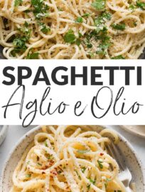 Spaghetti aglio e olio is the kind of simple meal that always tastes good and is always easy to make with the humblest of pantry staples. A traditional Italian recipe for garlic and oil pasta, this relies on a short list of everyday ingredients to produce pasta magic in 20 minutes flat.