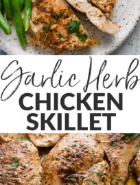 Garlic butter skillet chicken is an everyday, 15-minute solution for what to do with those chicken breasts that always seem to be in the fridge. Tender cutlets are seasoned generously with a spice mix featuring paprika and thyme, seared to create a beautiful golden crust, and finished with an ultra-quick pan sauce of butter, garlic, and honey.