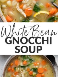 This 30-minute white bean soup with chicken and gnocchi is cozy, flavorful, and easy to make, since the gnocchi cook directly in the simmering broth. Each bowl packs in colorful veggies, tender miniature gnocchi, creamy white beans, hearty shredded chicken, and zippy bursts of lemon and herbs. Just the kind of one pot meal we all need!