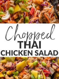 This Thai-inspired chopped chicken salad is basically my dream lunch: full of bright, contrasting flavors and textures; packed with a full rainbow of vegetables; and easy to assemble in a hurry. It intentionally skips a peanut dressing in favor of a sweet chili vinaigrette that just adds to all of this salad's vibrant flavors and light, crisp bites.