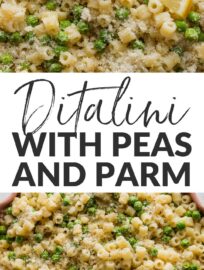 This ditalini with peas, Parmesan, and a hint of lemon and black pepper is simple and satisfying, perfect for a night when you just don't know what to make. We love how the very light sauce clings to tiny nubs of pasta and binds them to the tangy Parmesan. I serve this as a crowd-pleasing side or kid-friendly main, with any easy protein and a little extra lemon zest to dress it up for the adults.