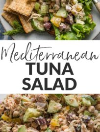 This lighter tuna salad is made with Greek yogurt, fresh dill, and plenty of olives for a decidedly fresh and Mediterranean-inspired twist on the classic. I love that it's easy to whip up as a flavorful, nourishing, no-cook lunch or dinner. Serve in a sandwich, with crackers, on greens, or with crunchy veggies for an all-around pleasing plate.