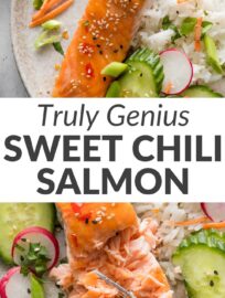 This Thai-inspired sweet chili lime salmon is as irresistible as it is easy, and I can't think of a simpler way to get a healthy dinner done in 20 minutes or less. Kosher salt, sweet chili sauce, and a spritz of fresh lime are all you need to make baked salmon shine and pair beautifully with crisp, colorful veggies.