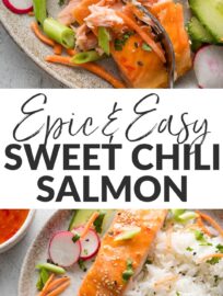 This Thai-inspired sweet chili lime salmon is as irresistible as it is easy, and I can't think of a simpler way to get a healthy dinner done in 20 minutes or less. Kosher salt, sweet chili sauce, and a spritz of fresh lime are all you need to make baked salmon shine and pair beautifully with crisp, colorful veggies.