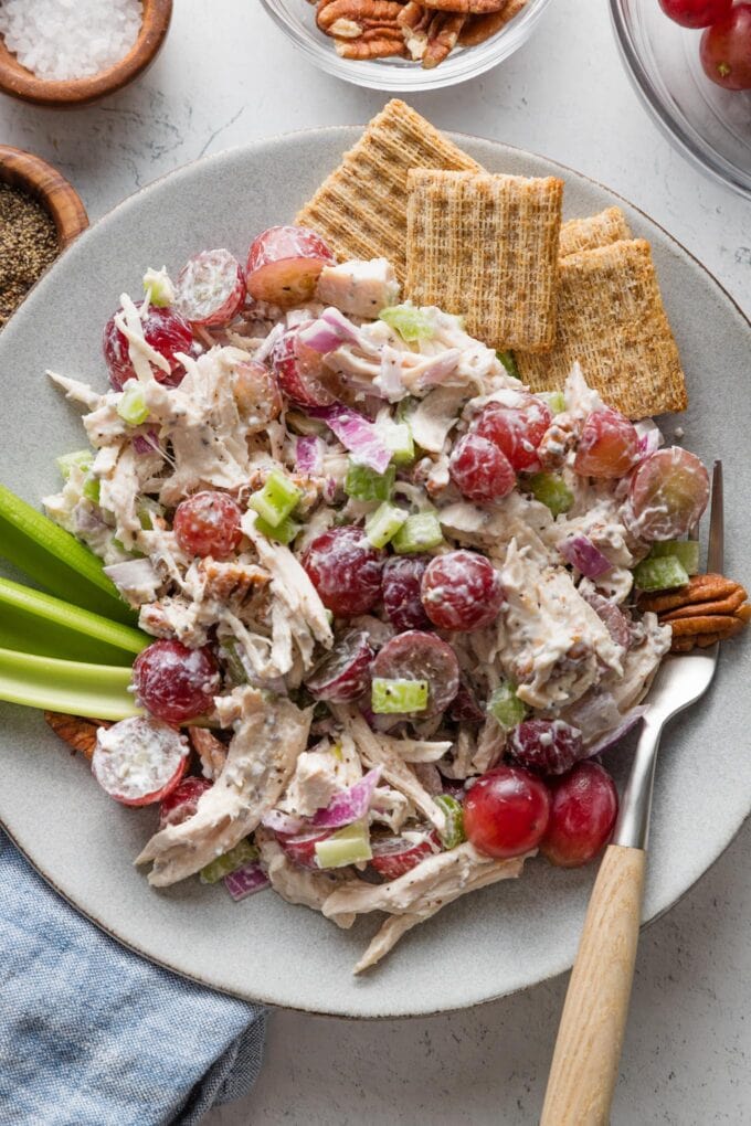 Plate full of Whole Foods inspired Sonoma chicken salad.