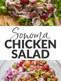 This quick Sonoma chicken salad is creamy, crunchy, sweet, and satisfying all at once. With shredded chicken, red grapes, celery, and pecans, it's a high-flavor, low-effort lunch served over greens, in a sandwich, or with crackers and crisp raw veggies. You'll be delighted how easy it is to copy this popular Whole Foods salad at home!