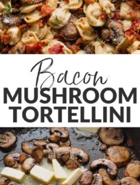 This simple recipe dresses up cheese tortellini with crisp bacon and tender pan-fried mushrooms for a meal with lots of flavor you can make in a hurry. A bit of thyme or another fresh herb is the perfect finishing touch, and the whole thing is done in about 30 minutes.
