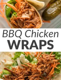 Tasty BBQ chicken wraps are a top-tier quick and portable lunch! They're a wonderful way to repurpose slow cooker BBQ chicken, or take a shortcut and just toss shredded rotisserie chicken with your favorite store-bought sauce. Either way, wrap it up with crisp greens, cabbage, and carrots for a satisfying yet healthy lunch that comes along to work, the bleachers, the playground, or wherever life takes you.