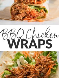 Tasty BBQ chicken wraps are a top-tier quick and portable lunch! They're a wonderful way to repurpose slow cooker BBQ chicken, or take a shortcut and just toss shredded rotisserie chicken with your favorite store-bought sauce. Either way, wrap it up with crisp greens, cabbage, and carrots for a satisfying yet healthy lunch that comes along to work, the bleachers, the playground, or wherever life takes you.